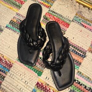 NWOT 7.5 Wild Diva Square-toed Black Braided Leather Sandals 🖤